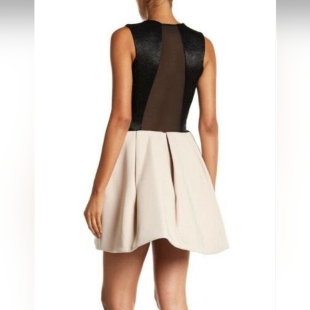 Halston Heritage Black Bodice with Cream Skirt Fit-and-Flare Dress